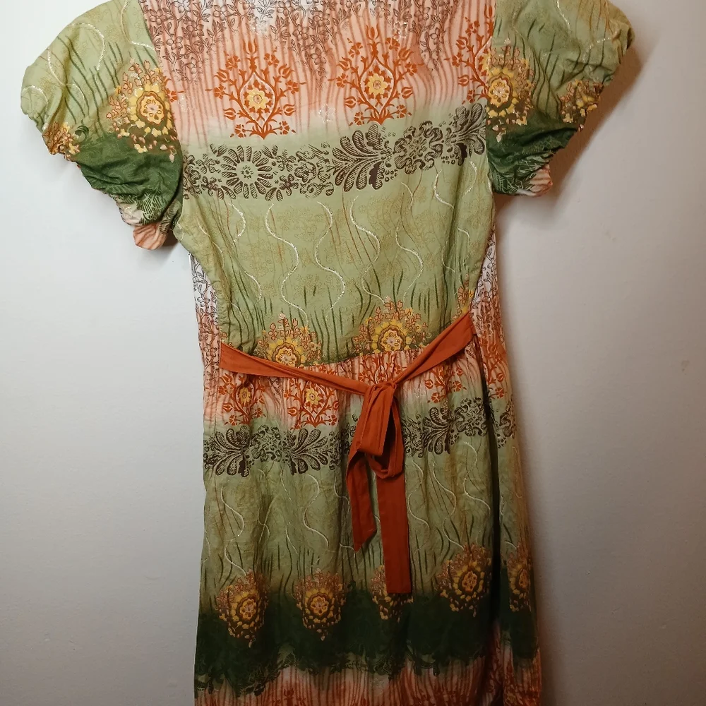 Aryeh Multicolor Boho Print Dress | Square Neck, Puff Sleeve | Size S - Picture 5 of 15